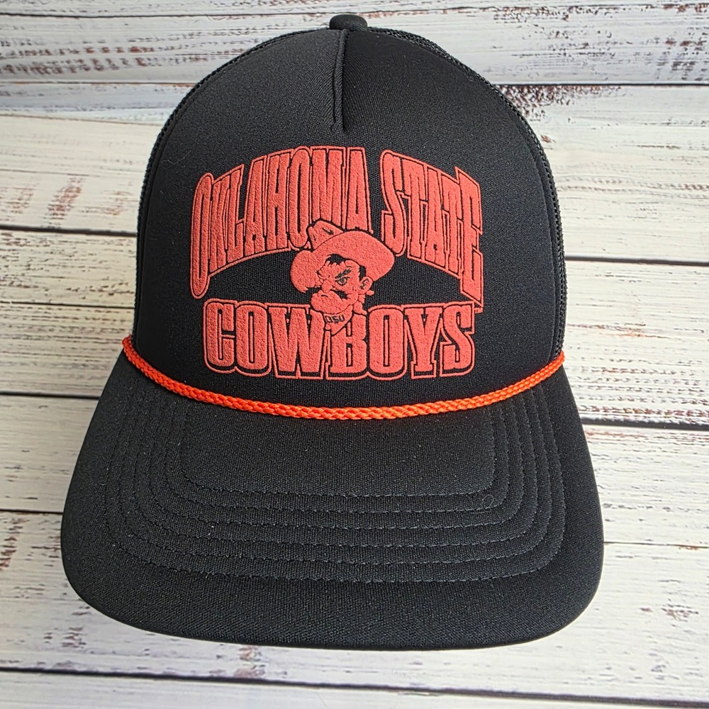 47 Brand Oklahoma State Cowboys Mens Black Orange Mesh Snapback Trucker Hat OSFA